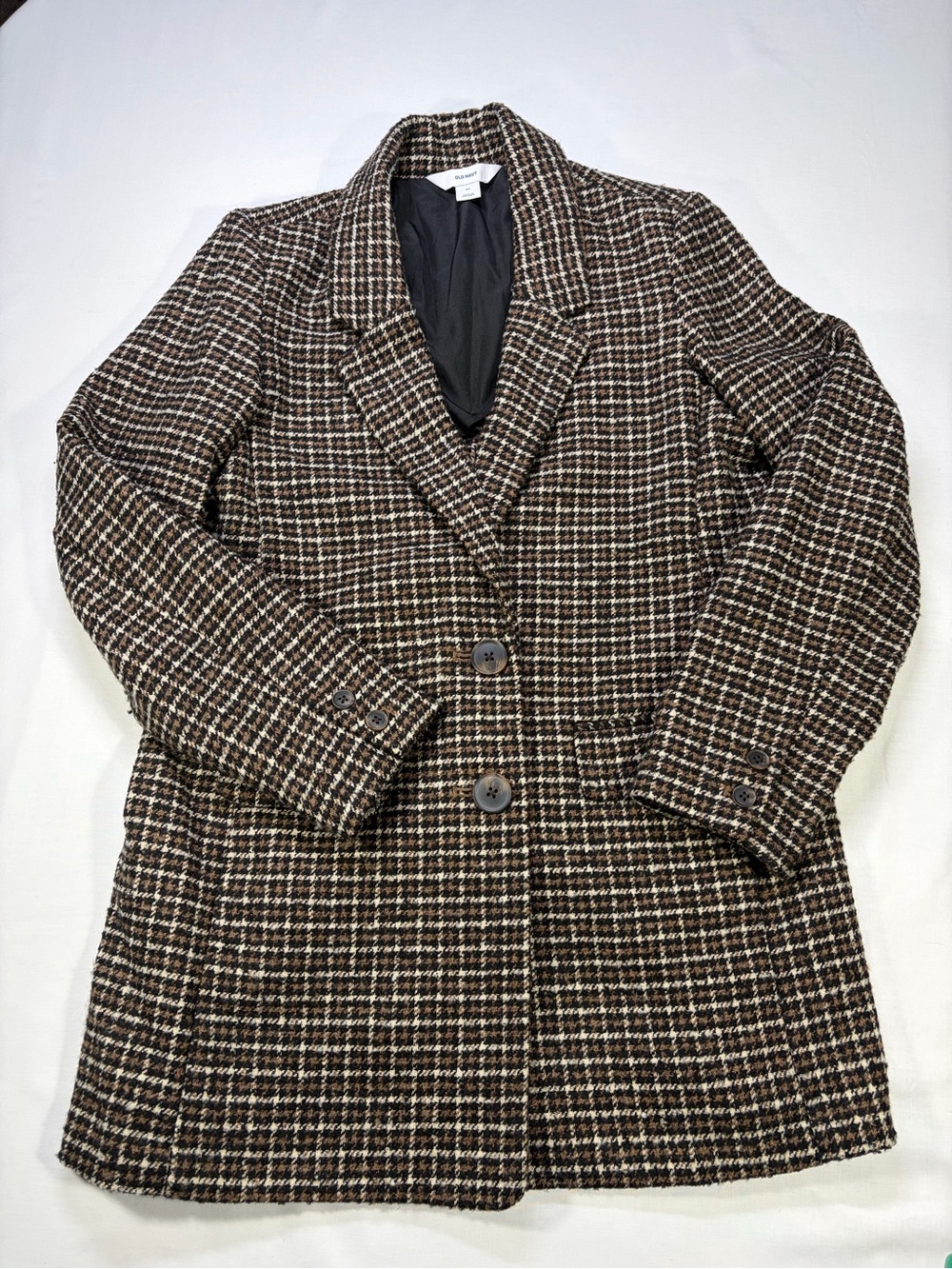 Old Navy Brown Plaid Pea Coat